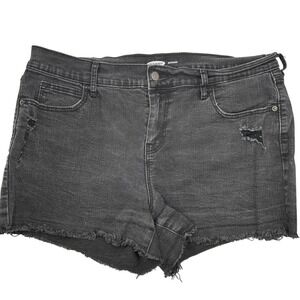 Old Navy‎ Boyfriend Denim Shorts Distressed Raw Hem Black Wash Womens Plus Sz 14
